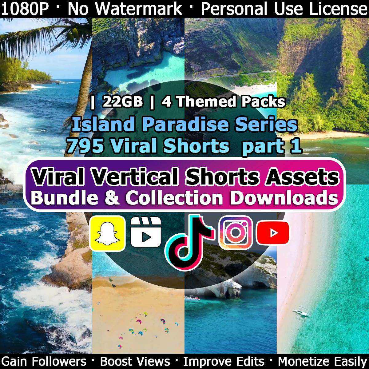 22GB | 4 Themed Packs Island Paradise Series 795 Viral Shorts part 1 Viral Vertical Shorts Assets Bundle & Collection Downloads
