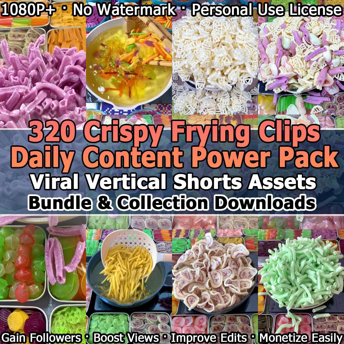 320 Crispy Frying Clips Daily Content Power Pack  Viral Vertical Shorts Assets Bundle & Collection Downloads